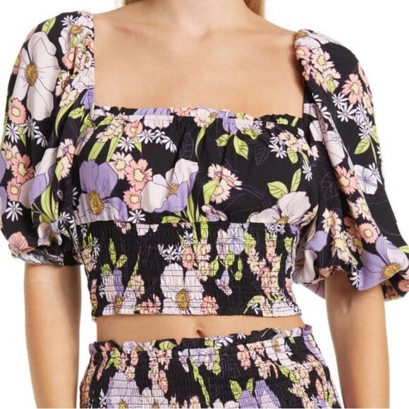 AFRM WAVERLY WOMEN’S FLORAL PUFF SLEEVE CROPPED TOP IN SIZE MEDIUM NWOT - Picture 1 of 4